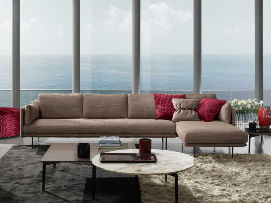 Braun Ecksofa L-Form Sofa Couch Design Polster Modern Textil Wohnzimmer