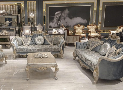 Gruppe Sofagarnitur 3+3 Sitzer Luxus Sofa Sessel Sofas Stoff Klassisches Set Neu