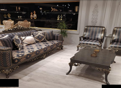 Garnitur Sofagarnitur 3+1+1 Sitzer Couchtisch Sessel Sofas Set Stoff Barock Sitz