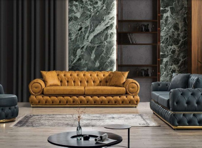Luxus Chesterfield Sofagarnitur 3+3+1 Sitzer Garnitur Sofa Sessel Sofas Leder