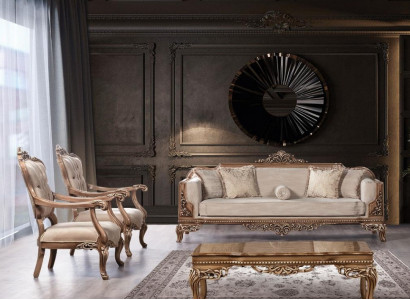 Garnitur Sofa Sessel Sofagarnitur 3+1+1 Sitzer Luxus Gruppe Barock Rokoko Möbel