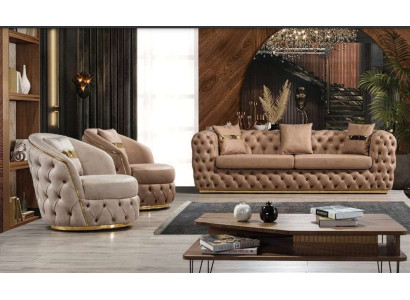 Luxus Chesterfield Sofagarnitur 3+1+1 Sitzer Garnitur Sofa Sessel Sofas Leder