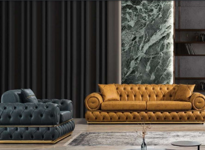 Luxus Chesterfield Sofagarnitur 3+1 Sitzer Garnitur Sofa Sessel Sofas Polster