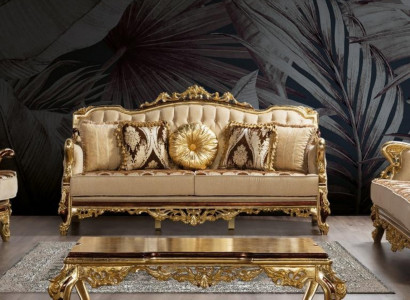 Dreisitzer Sofa 3 Sitzer Barock Rokoko Couch Luxus Sofas Stoff Textil Design