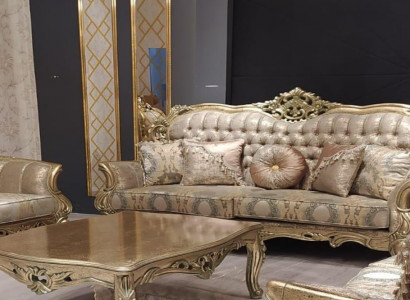 Klassischer Dreisitzer Sofa 3 Sitzer Sofas Stoff Stil Barock Wohnzimmer Sitz Neu