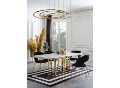 Esszimmer Garnitur Esstisch 4x Stühle Edelstahlelemente Moderne Möbel