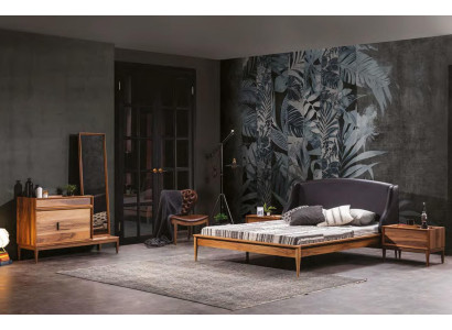 Luxus Holz Set Schlafzimmer Möbel Modernes Bett 2x Nachttische Kommode