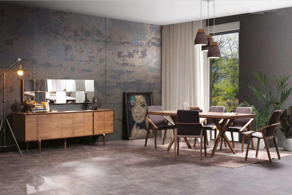 Modernes Luxus Holz Sideboard Wohnzimmer Ablage Konsole Spiegel 2tlg