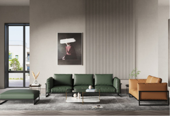 Braun-Grüne 3+2 Sitzer Ledergarnitur Wohnzimmer Kunstleder Couch-Set