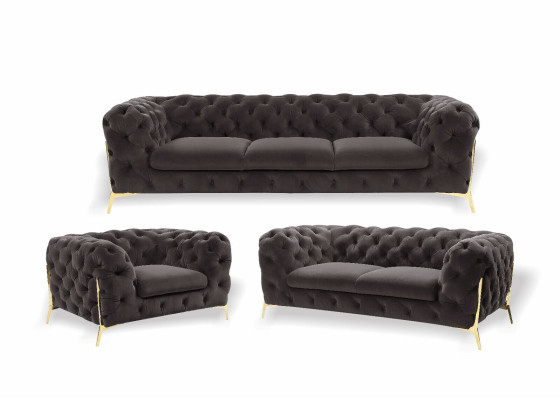 Designer Chesterfield Sofagarnitur Sofa Couch Polster Set in Samt 3+2+1 Sitzer