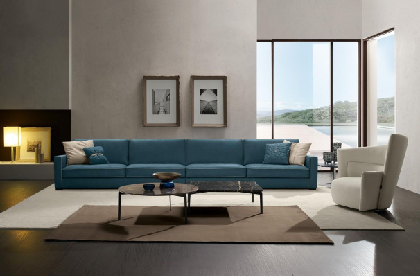 Sofa 4-Sitzer Polster Couch Leder Sofas Design Italienische Möbel Blau