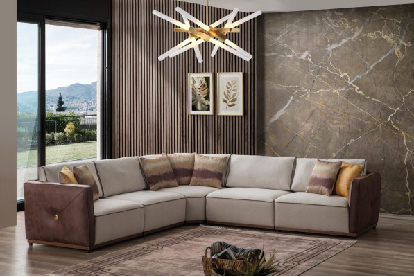 Luxus Ecksofa Sofas L-Form Großes Sofa Eck Wohnzimmer Polyester Modern Stoff Neu