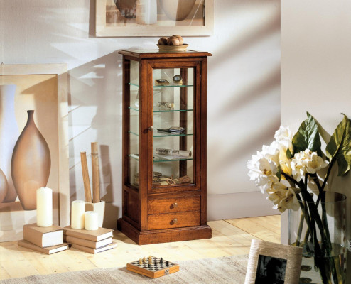 Wohnzimmer Möbel Anrichte Massive Holz Vitrinen Glas Schrank Echtholz Vitrine