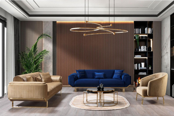 Luxus 3 Sitzer Sofa Wohnzimmer Blau Sofas Design Modern Couch Möbel