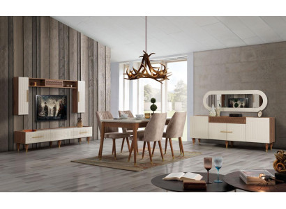 Komplettes Wohnzimmer Set + Esszimmer Garnitur Tisch Regal Kommode 6tlg.