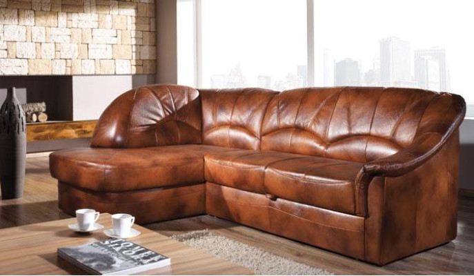 Klassische Ecksofa 100% Leder Wohnlandschaft Polster Sofa Couch Sitz