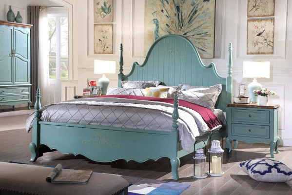 Sanfte Blau Schlafzimmermöbel-Suite aus Massivholz im Landhausstil 