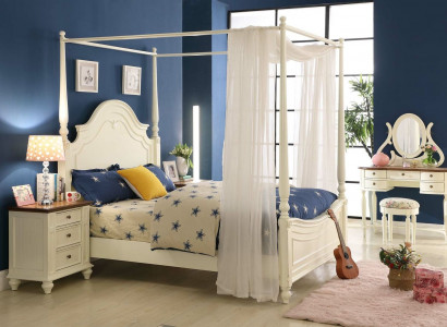 Himmelbett Bett 3tlg. Set Schlafzimmer Betten 3tlg Set Landhaus Möbel Nachttisch