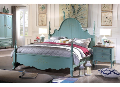 Landhaus Schlafzimmer Blau Bett Holz Klassische Möbel Betten 180x200cm Set Neu