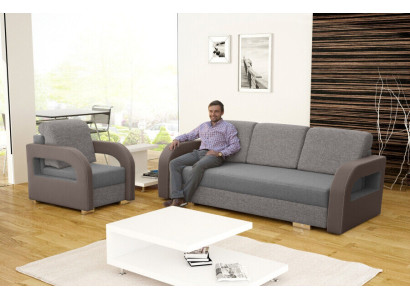 Schlafsofa Klappcouch 3-Sitzer Schlaffunktion + Bettkasten Couch Design Sofa