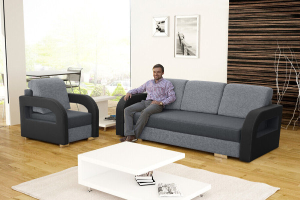 Schlafsofa Klappcouch 3-Sitzer Schlaffunktion + Bettkasten Couch Design Sofa