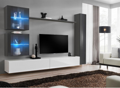 Designer Wohnwand Modern TV-Ständer Wohnmöbel Grau Einrichtung Sideboard