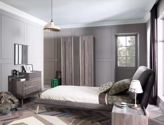 Garnitur Polsterbett Jugendbett Bettrahmen Bett Set 5tlg Holz Grau Neu