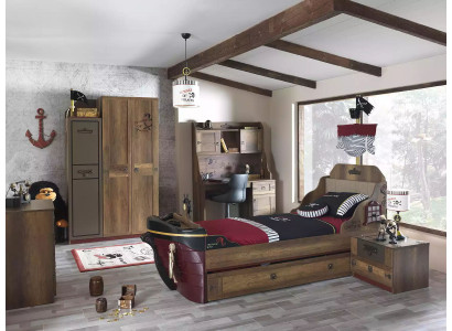 Kinderzimmer Piraten Bett Schiff Kleiderschrank Tisch Doppelte Betten 5tlg