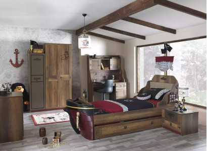 Kinderzimmer Piraten Bett Schiff Kleiderschrank Tisch Doppelte Betten 5tlg