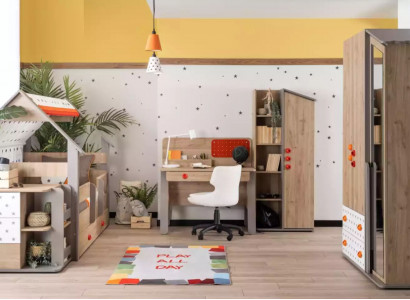 Garnitur Bett Kindermöbel Kinderzimmer Braun Bettrahmen 6tlg Holz Set