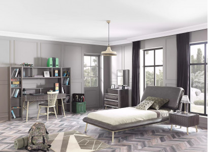 Komplette Jugendbett Bettrahmen Bett Kinderzimmer Set 7tlg Holz Grau