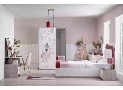 Komplette Kindermöbel - Kinderbett mit Bettkasten, Holz Rosa Set 6tlg