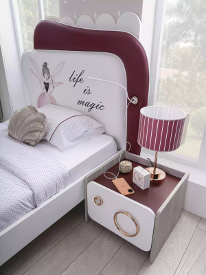 Komplette Kindermöbel - Kinderbett mit Bettkasten, Holz Rosa Set 6tlg