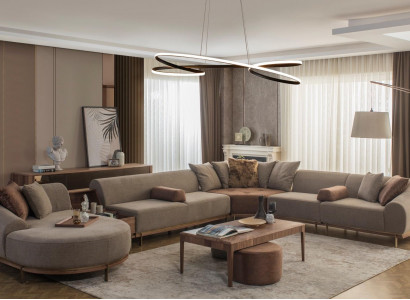 Modernes Beiges Ecksofa U-Form Wohnlandschaft Wohnzimmer Luxus Sofas