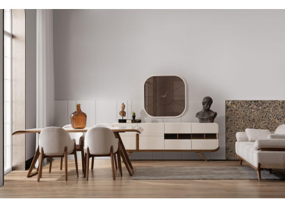 Weiß-braune Esszimmer Garnitur Moderner Esstisch 6x Polsterstühle 9tlg