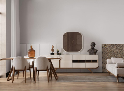 Weiß-braune Esszimmer Garnitur Moderner Esstisch 6x Polsterstühle 9tlg