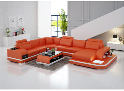 Ledersofa Couch Wohnlandschaft Ecksofa Eck Garnitur Design Modern Sofa +USB Neu