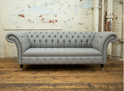 Wohnzimmer Chesterfield Sofa Design Textil Couchen Sofas Dreisitzer Grau Couch