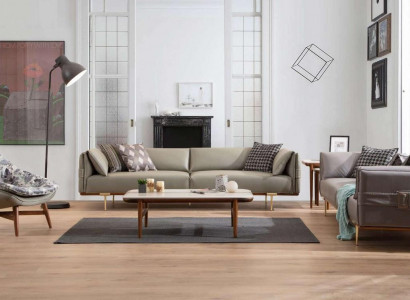 Designer Wohnzimmer Garnitur Luxuriöse Ledersofas Textil Sessel 3tlg