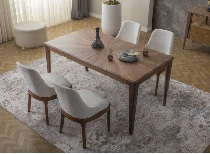 Esszimmergarnitur Brauner Esstisch Luxuriöse Weiße 6x Polsterstühle 7tlg