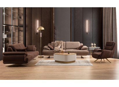 Braune Wohnzimmer Sofas Designer 3+3+1 Sitzer Garnitur Einsitzer 3tlg