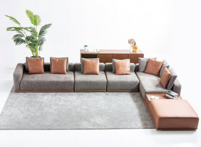 Graue Wohnzimmer Sitz Wohnlandschaft Eckgarnitur Designer Stoffsofa