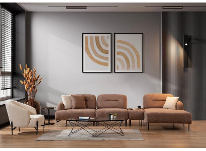 Braun-Beige Wohnzimmer Sitzgarnitur Ecksofa Wohnlandschaft Sessel 2tlg