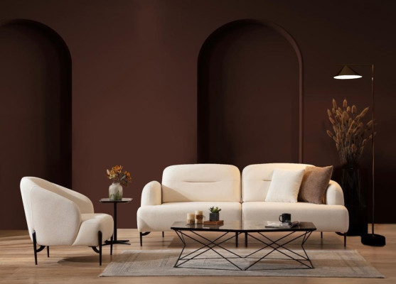 Weiße Wohnzimmer Designer Garnitur 3 Sitzer Polster Sessel 2tlg Set Neu