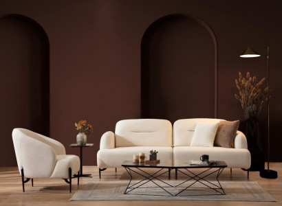 Weiße Wohnzimmer Designer Garnitur 3 Sitzer Polster Sessel 2tlg Set Neu