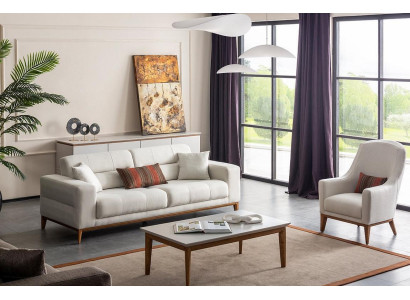 Weiße Exklusive Wohnzimmer Textil Garnitur 3-Sitzer Luxus Sessel 2tlg