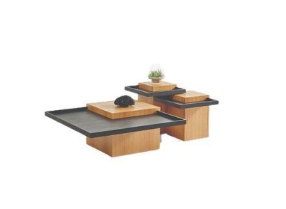 Braun-Schwarze Wohnzimmer Couchtischgarnitur 3x Kaffeetische Holz Möbel
