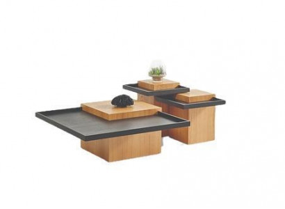 Braun-Schwarze Wohnzimmer Couchtischgarnitur 3x Kaffeetische Holz Möbel