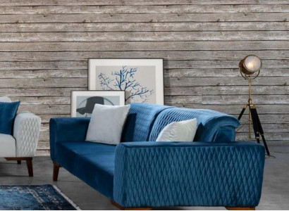 Blau Couch Dreisitzer Sofa Elegante Sitzmöbel Wohnzimmer Samt