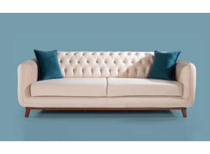 Dreisitzer Sofa Gepolsterte Couch Stoff Möbel Beige weiß Samt